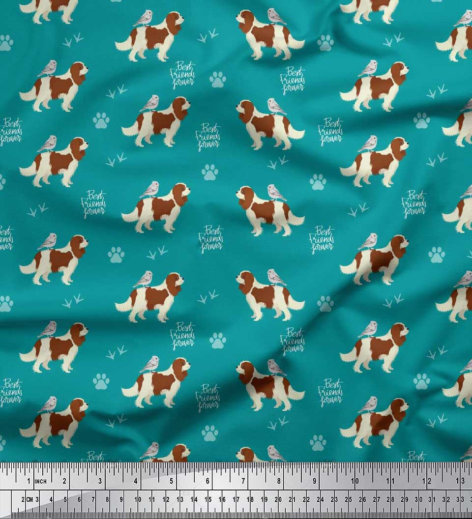 

Тканина з креп-сатину Soimoi Purple з принтом птахів, лап і кокер-спанієлів з японської тканини для шиття, метр 42 дюйма 42 Inch Wide - Poly Crepe зелений