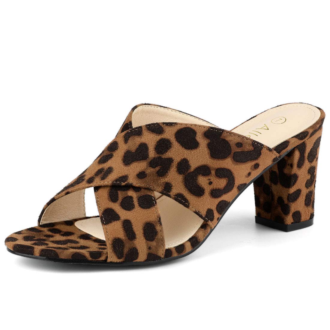 

Allegra K Women s Open-Toe Block Heel Mule Sandals, Leopard Print, Size 27.0cm, Brown