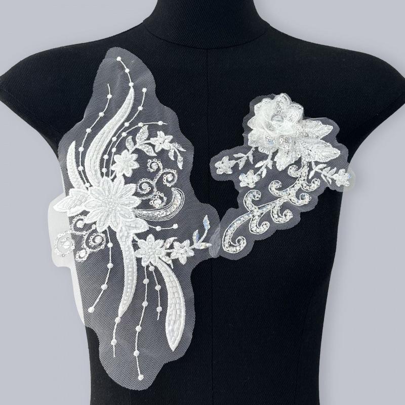 Stage Performance Costume Accessories White Three-Dimensional Sequins Embroidery Lace Diy Accessories Flower Decals