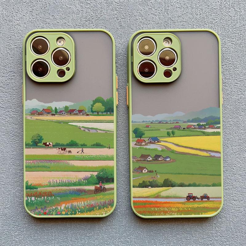 Retro Countryside Scenery Painting Phone Case For iPhone 15 14 13 12 11 Pro Max Mini 16 Pro Max Plus XR XS X SE2 7 8 Plus Covers