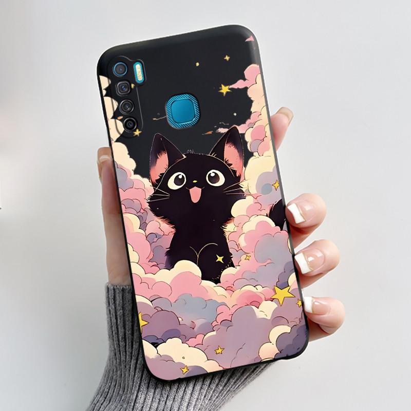 Handyhülle Für Infinix S5/S5 lite/X652/Camon 12 Air/CC6 Schwarz Niedliche Cartoons Bemalte Hülle Stoßdämpfer Weiche Stoßfeste Schwarze Hülle
