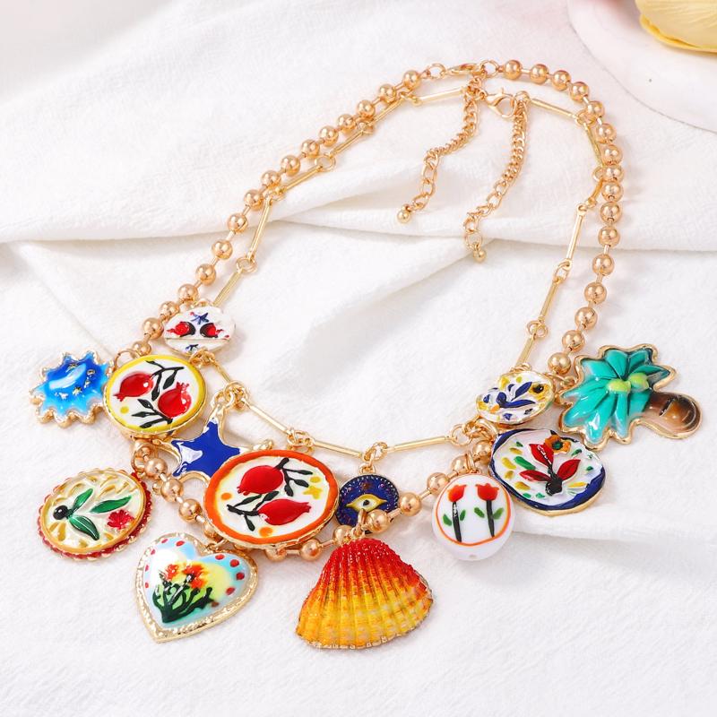 Personality Design Geometric Metal Painting Palm Tree Flower Pendant Necklaces For Women Fashion Trend Jewelry Neck Accessories