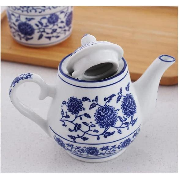 123Arts Blue and White Ceramic Small Tea Pot Retro Flower Teapot Water Pot Coffee Pot with Lid, 500ml,16.5oz