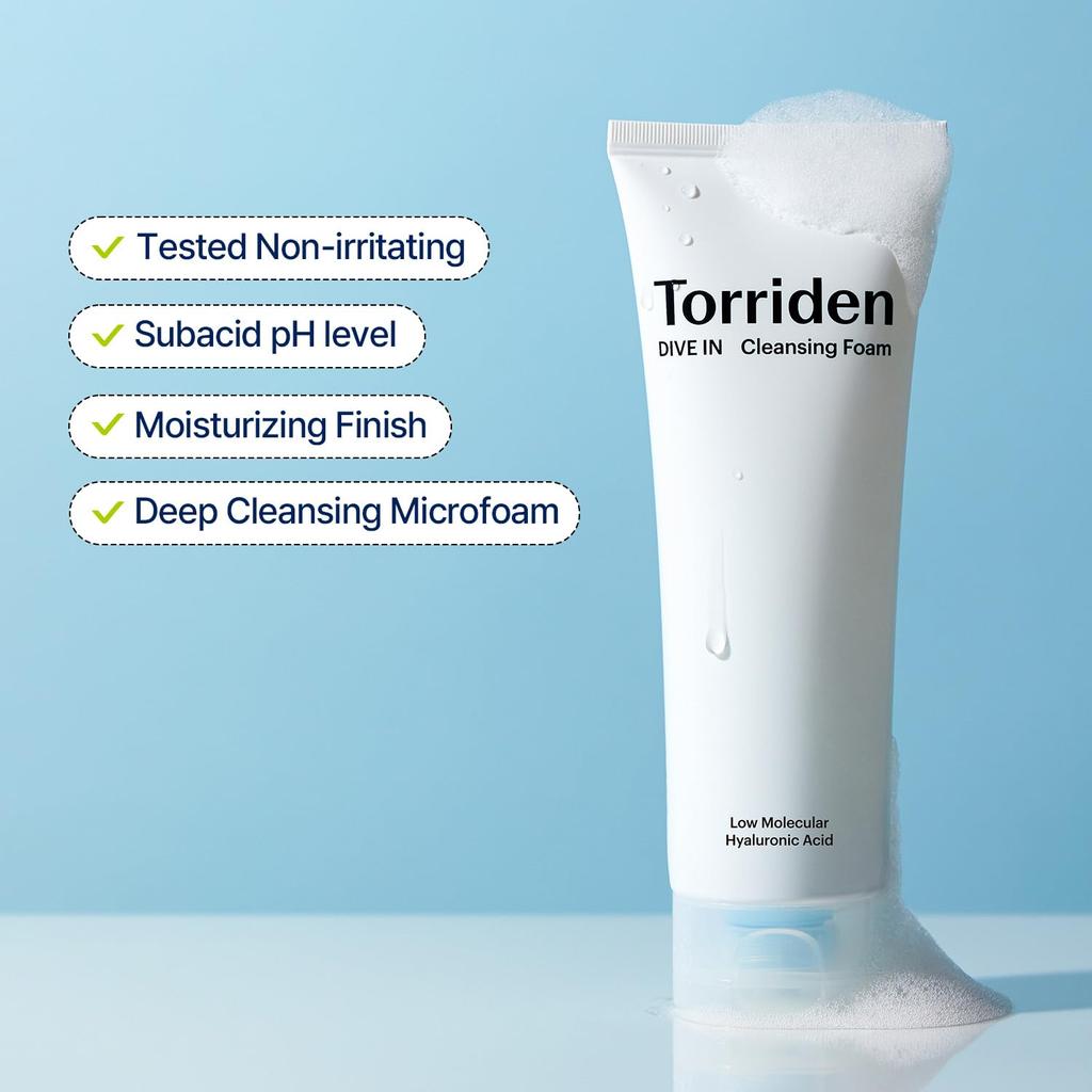 Torriden DIVE-IN Reinigungsschaum Gesichtswäsche 150ml., Hydratisierend Täglich Empfindliche Haut, mit Hyaluronsäure, Vegan und Tierversuchsfrei
