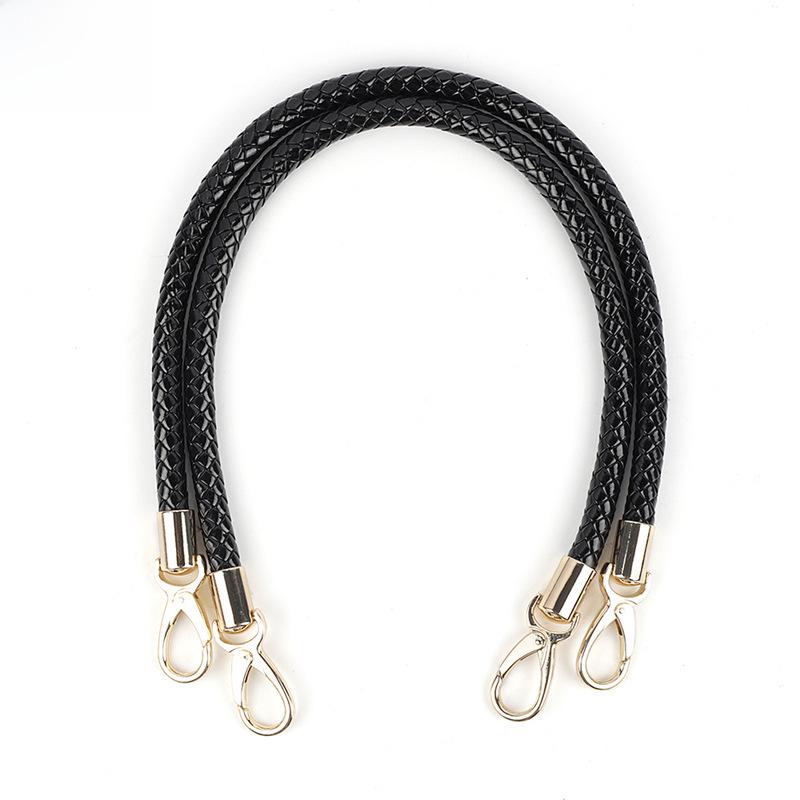 60cm Black PU Leather Woven Bag Handle Strap - Imitation Leather Shoulder Accessory