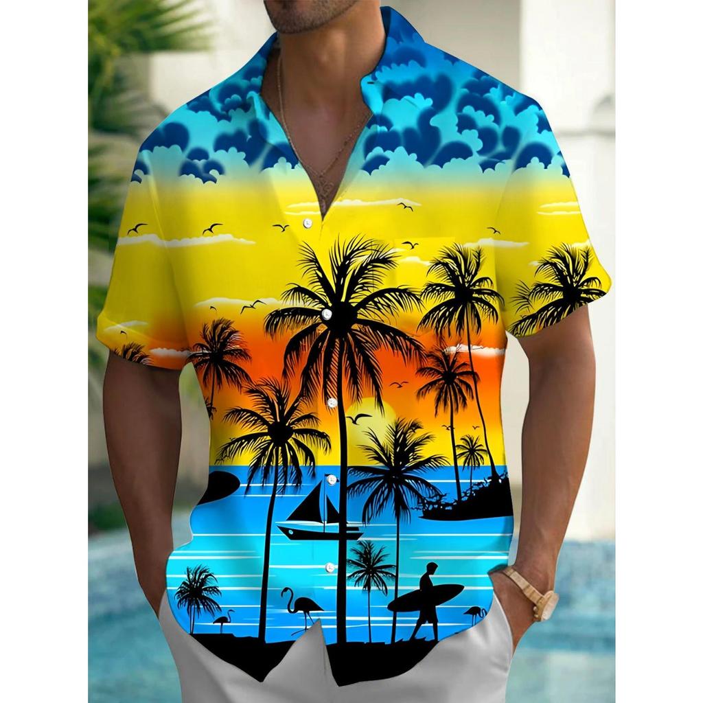 New Hawaii Spring/Summer Fashion Leisure Street Walk Tourist Beach Printed Full Open Short Sleeve Button Shirt