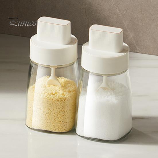 Bouteille d'assaisonnement en verre, récipient à épices avec couvercle de cuillère, bague d'étanchéité, distributeur de miel Transparent résistant à l'humidité, stockage des aliments, accessoires de cuisine