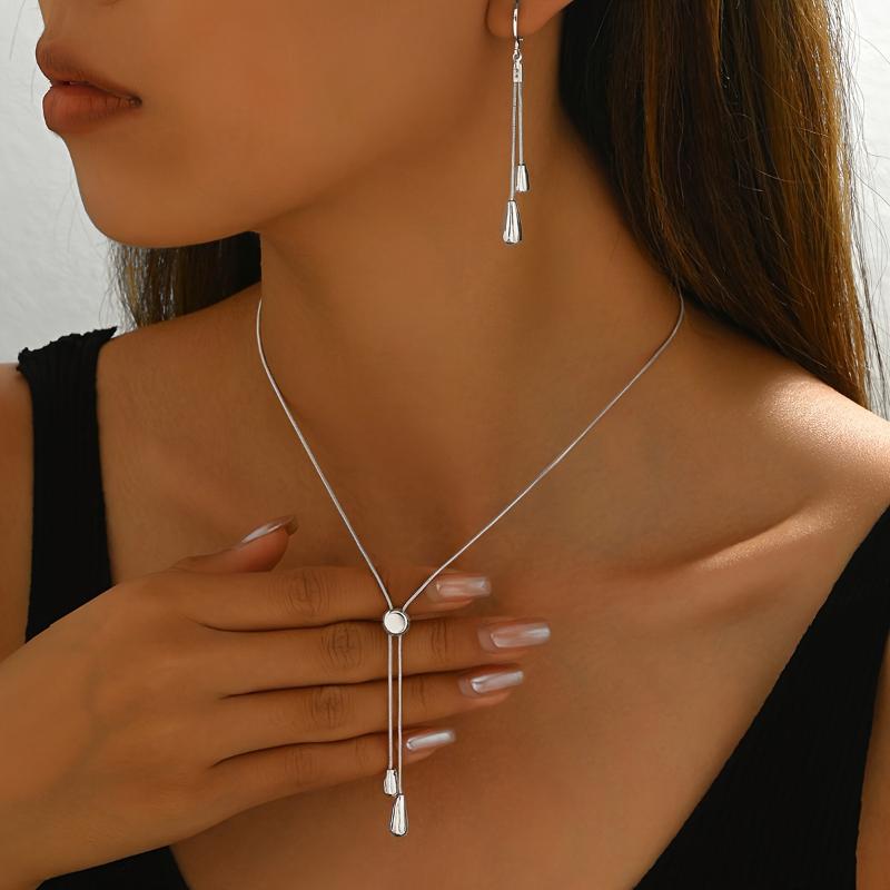 3pcs Set Simple Creative Black Rope Temperament Versatile Fashion Earrings and Necklace Set