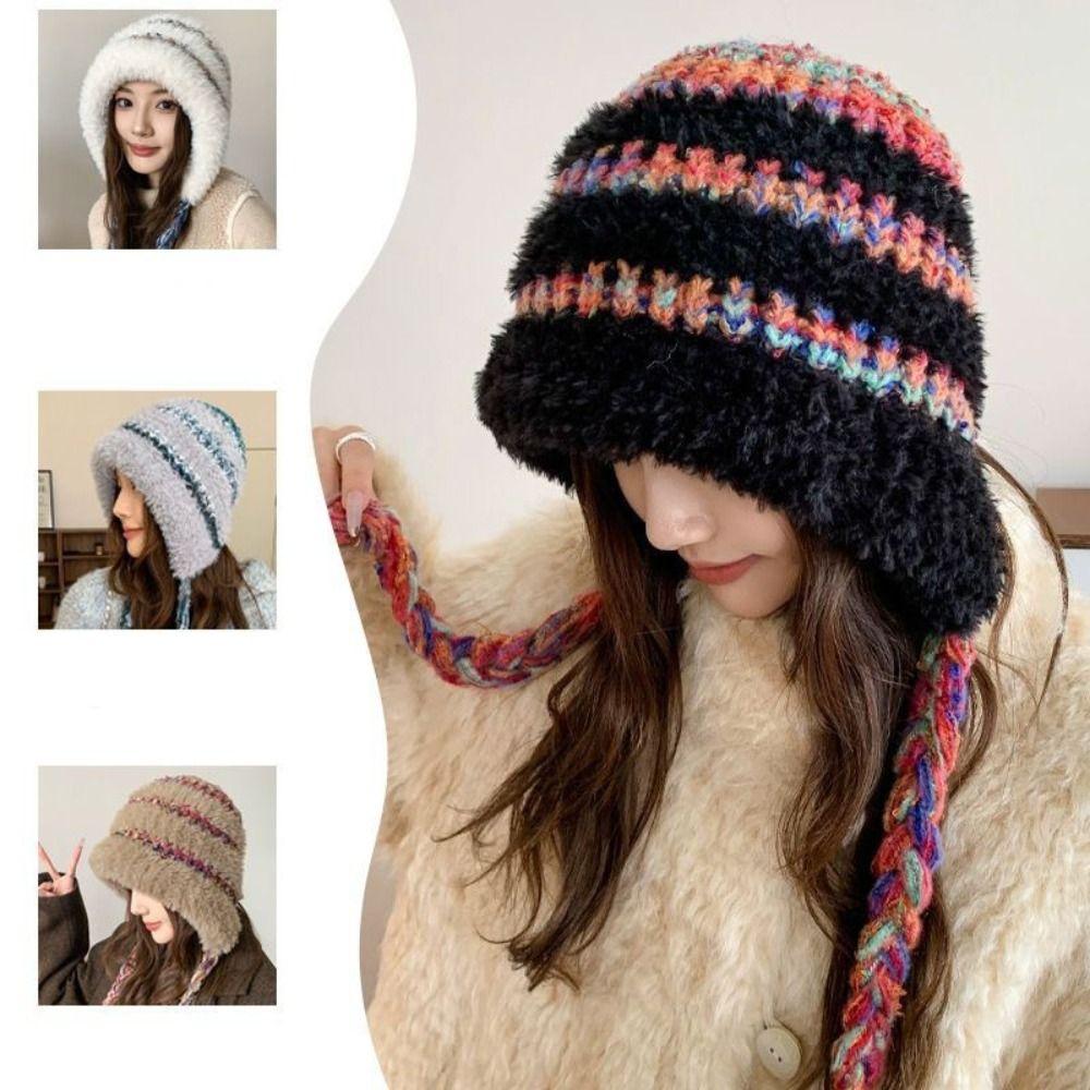 Korean Style Ear Protection Hat Soft Knitted Warm Hat Gifts Plush Pullover Hats  Outdoor