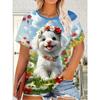 Moda Donna Girocollo Manica Corta Stampa Animale Colorata 3D T-shirt Manica Corta Girocollo con Animali