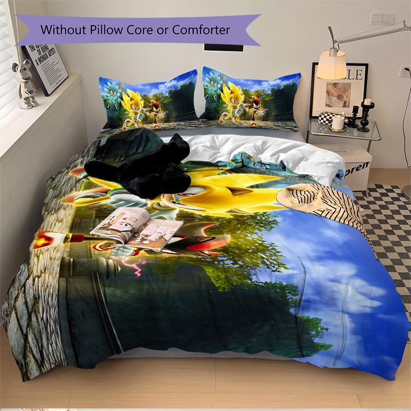 Sonic Friends Adventure Printed 3pcs Bedding Set Soft Microfiber 1 Duvet Cover And 2 Pillowcases Home Bedroom Decor Xmas Gift Ek135