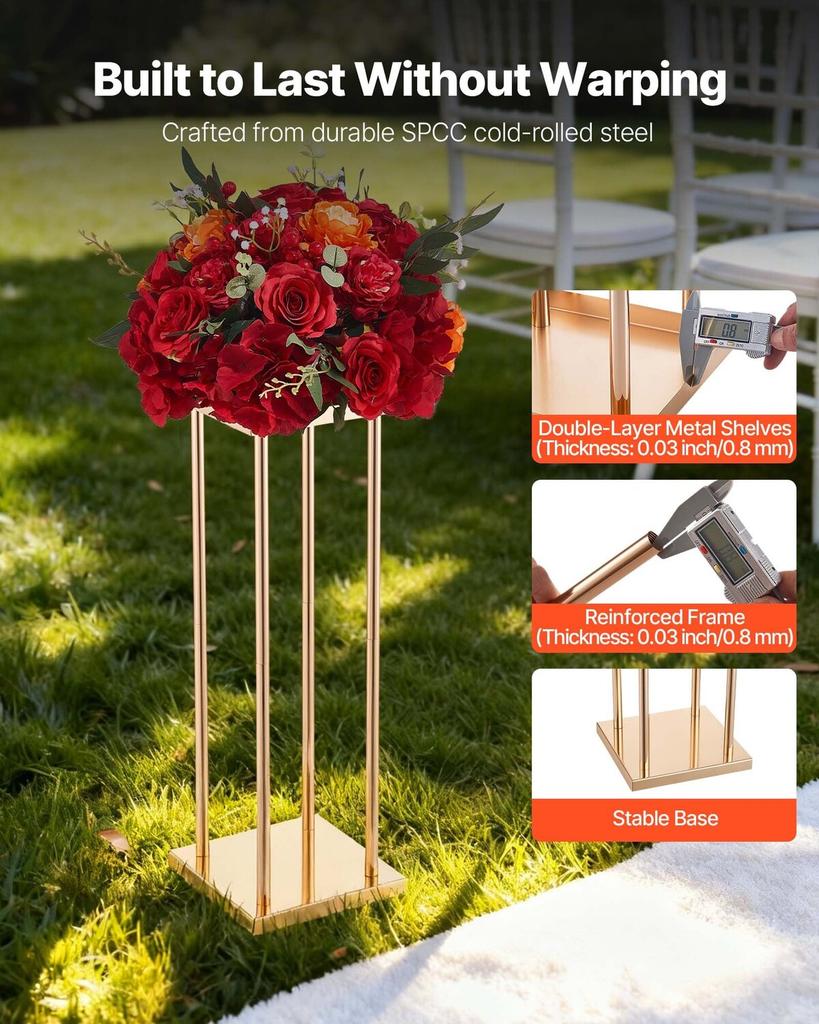 Wedding Flower Stand, 10PCS 60cm Column Flower Stand, Floral Stands with Metal Laminate, Cylindrical Cubic Floral Display Rack for Wedding, Party,