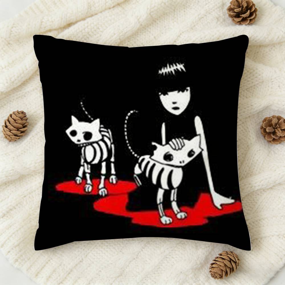 EEmily The Strange Katze Emo Beidseitig Bedruckte Quadratische Dekorative Kissenhülle für Sofa Wohnzimmer Heimdekoration