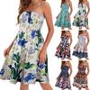 Summer Off Shoulder Dress Women Sleeveless Backless Bohemian Floral Printed A-line Elastic Bust Knee Length Beach Vacation Bandeau Dress