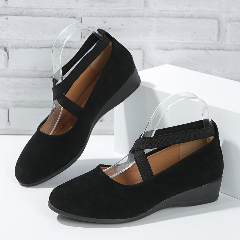 Comfortable Soft Sole Women's Crisscross Strap Wedge Shoes, All-Match Slip On Dance Commuter Work Shoes