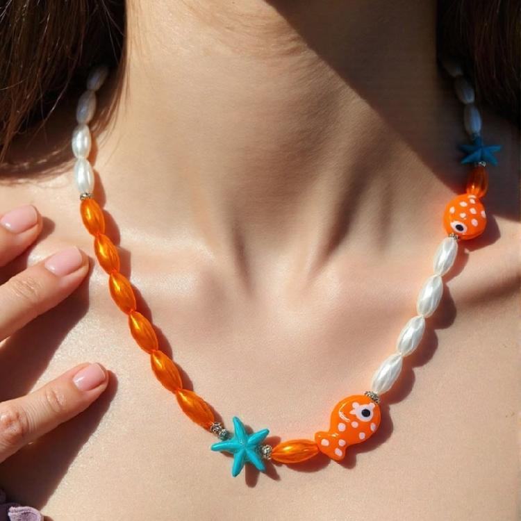 Playful Clownfish Pendant On A Delicate Beaded Chain Stylish Clownfish Necklace on Wax Rope Delicate Neckchain Jewelry