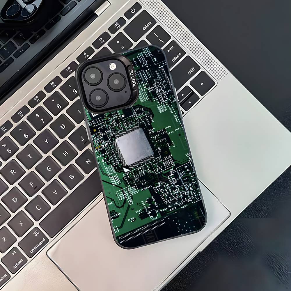 Science Circuit Board Phone Case For iPhone 17,16,15,14,13,12,11,Pro,Max,Plus,Black Matte Shockproof Cover