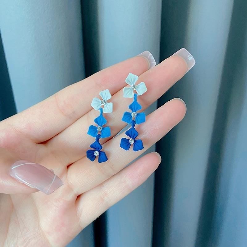 Pinkdudu Vintage Blue Flower Metal Earrings Simple Trendy Drop Earrings Women Jewelry PD2278