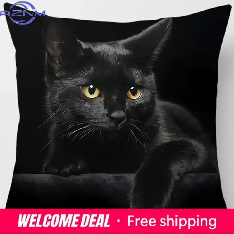 Black Cat Printed Square Pillowcase Home Furnishing Car Sofa Cushion Cover