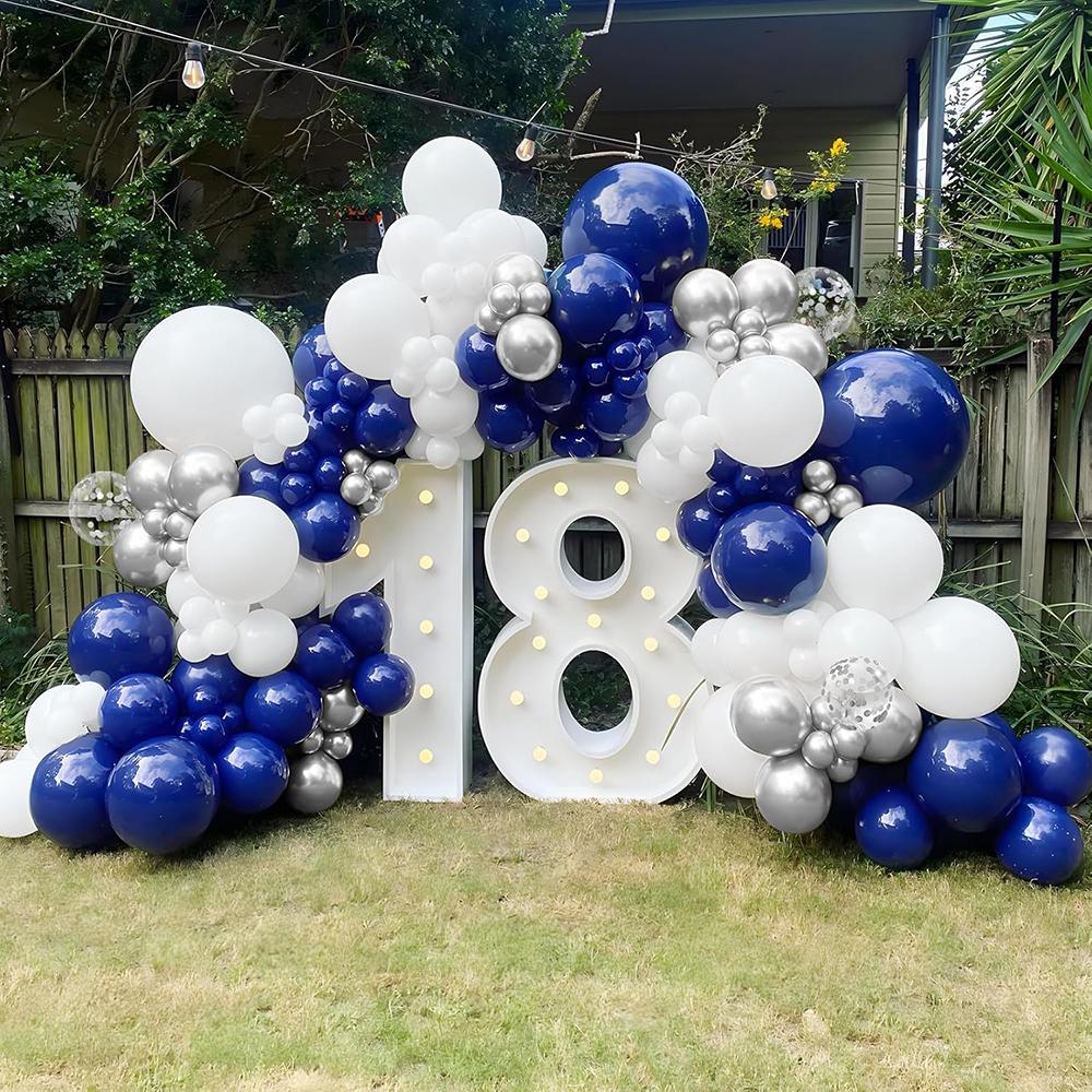 Navy Blue White Balloons Garland Metal Silver Confetti Balloon Arch Kit New Year 2026 Kids Birthday Party Baby Shower Decoration