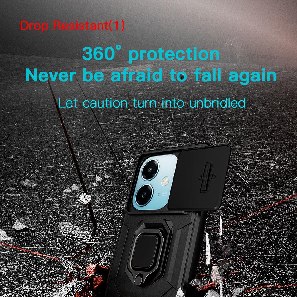 KEYSION Shockproof Armor Case for OPPO A3 5G A3X Slide Camera Lens Protection Ring Stand Phone Back Cover for OPPO A40 A40m