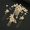 4PCS Gold Flower Leaf Bridal U-shaped Pearl Hair Pins Headpieces Hair Accessories Weddingfor Brides Bridesmaids Women Girls
