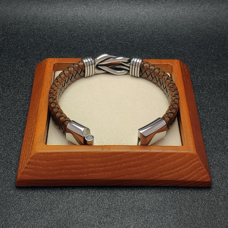 Newest Retro Braided Leather Bracelet Men Jewelry Trendy Stainless Steel 8 Magnetic Clasp Bangles Wristband