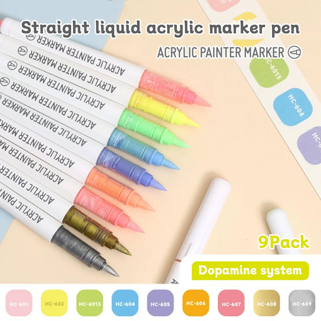 9pcs/box Acrylic Soft-head Marker Pen Art Painting Can Stack Colors Watercolor Pen Set School Student Stationery Supplies