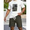 Casual Athletic Set Breathable Outdoor Leisure Men'S Round Neck T-Shirt And Shorts Set Summer Digital Print Print Outfit Men Adult