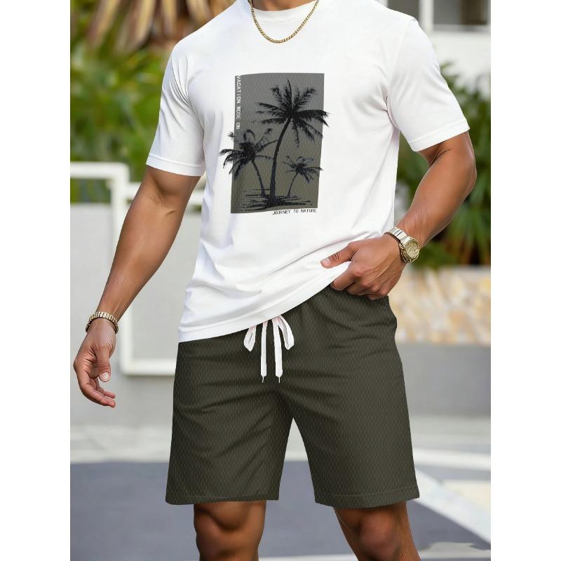 Casual Athletic Set Breathable Outdoor Leisure Men'S Round Neck T-Shirt And Shorts Set Summer Digital Print Print Outfit Men Adult
