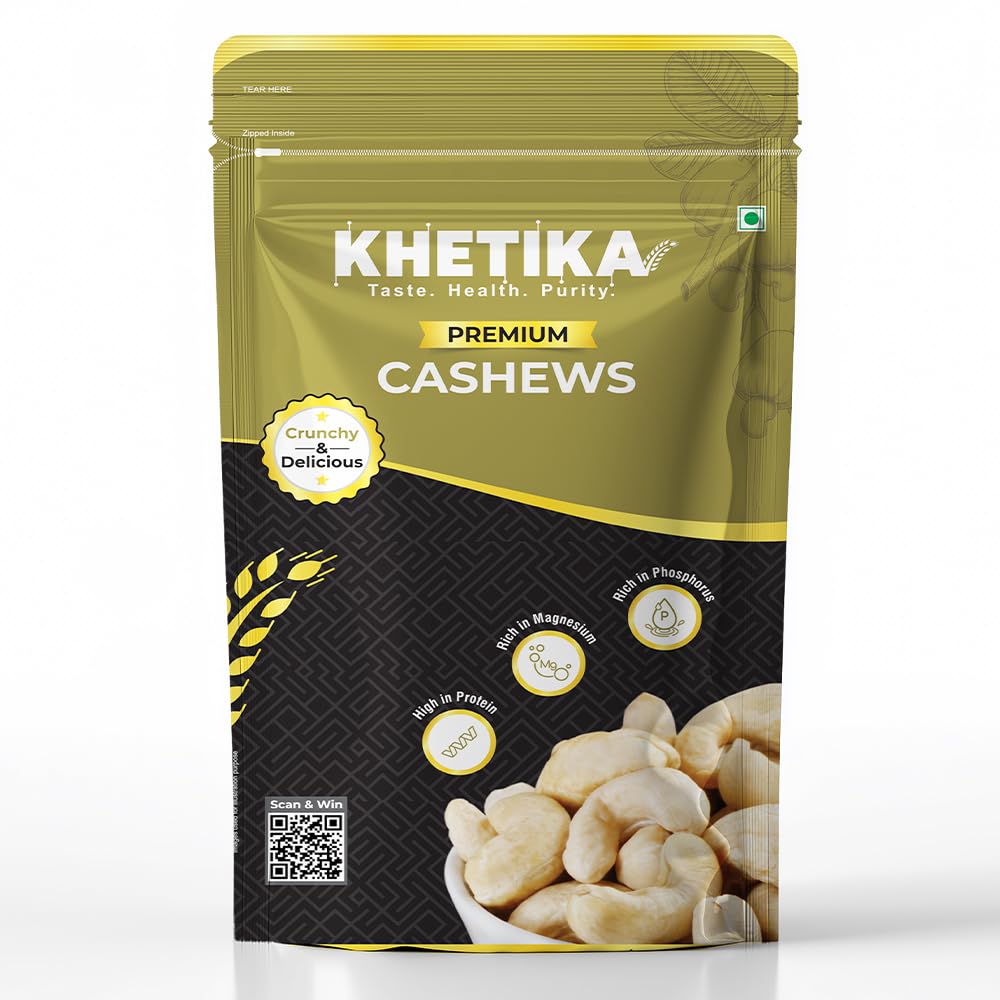 

Khetika Premium Whole Cashew 200g | W320 Grade | Dry Fruits, Kaju, Cashews, Healthy Snacks, Crunchy Kaju, Rich in Protein, & Nutritious, Preserva
