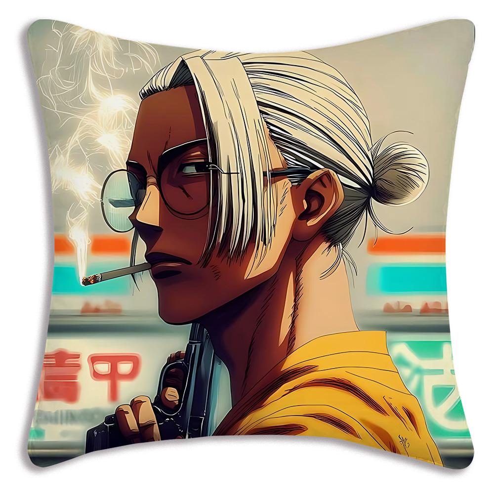 Anime Sakamotos Days Pillow Covers Cartoon Sofa Decorative Home Double-sided Printing Short Plush Cute Cushion Cover