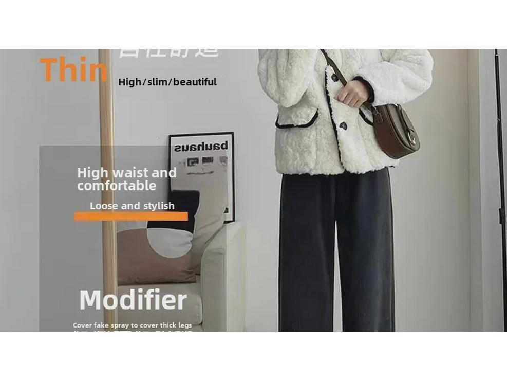 High-Waist Maternity Wide-Leg Trousers - Warm Velvet, Autumn/Winter Style