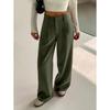 Women's High Waist Wide Leg Suit Pants Loose Fit Pleated Straight Leg Floor Length Trousers