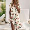 Women Summer T Shirt Dress Casual Short Sleeve V Neck Loose With Pockets
