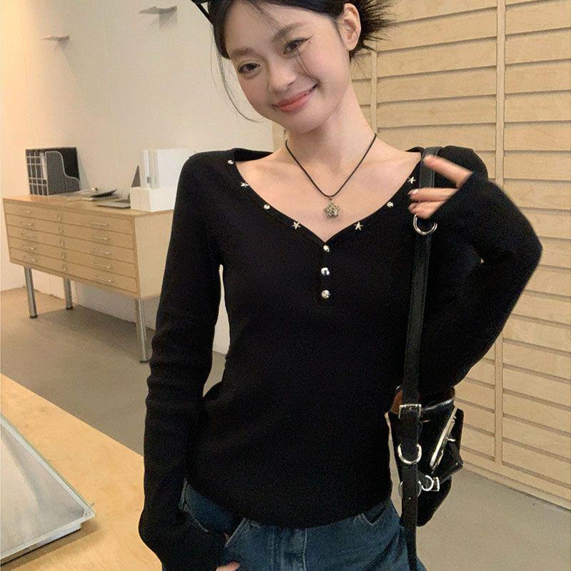 

Autumn/Winter Spicy Girl Long-Sleeve Crop Top - Slimming, Flattering Base Layer for Women Small чёрный