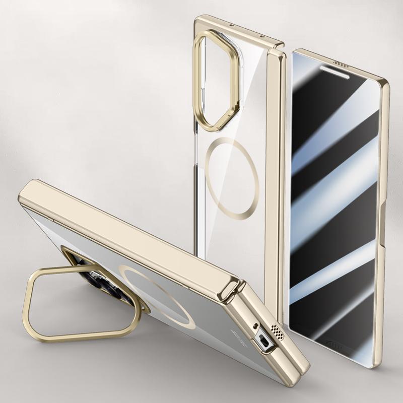 For Samsung Galaxy Z Fold6 5G Magnetic Clear Case with Anti-Spy Screen Film PC+Acrylic Kickstand Phone Cover