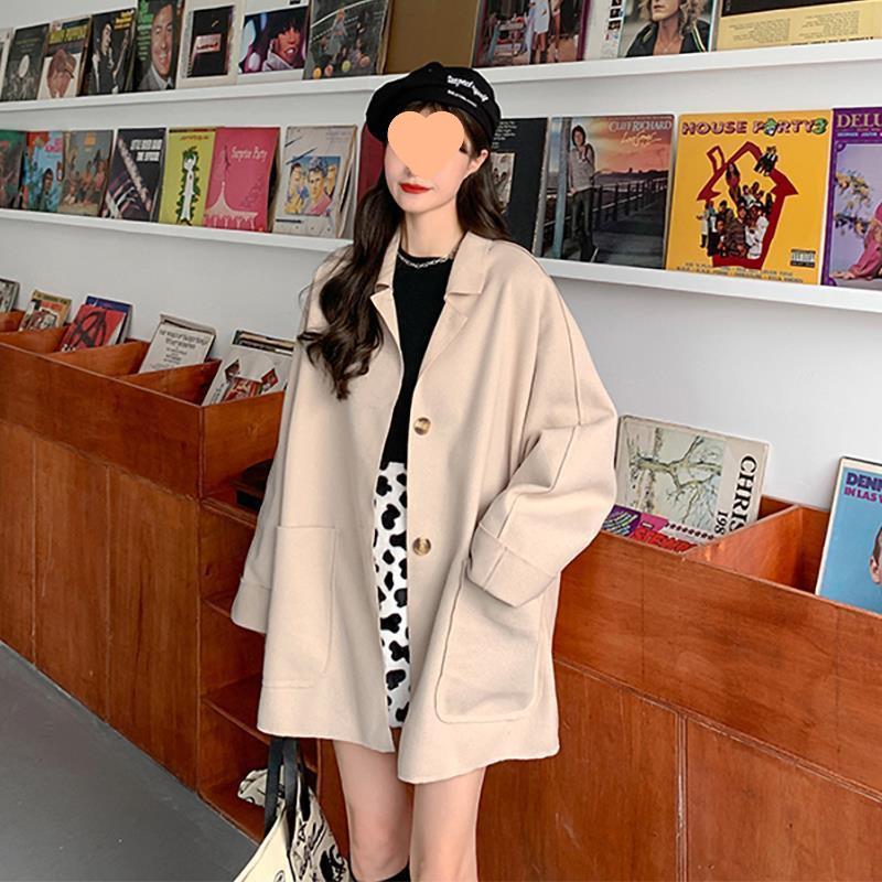2020 Korean Style Loose Mid-Length Forest Temperament Woolen Coat for Women