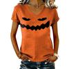Maglione casual da donna a maniche corte con scollo a V e stampa di Halloween