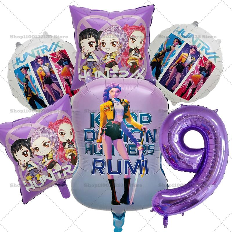 Kpop Demon Hunters Girl Birthday Balloons Decoration RUMI ZOEY MIRA Number Round Balloons Set Party Supplies Baby Shower Gift