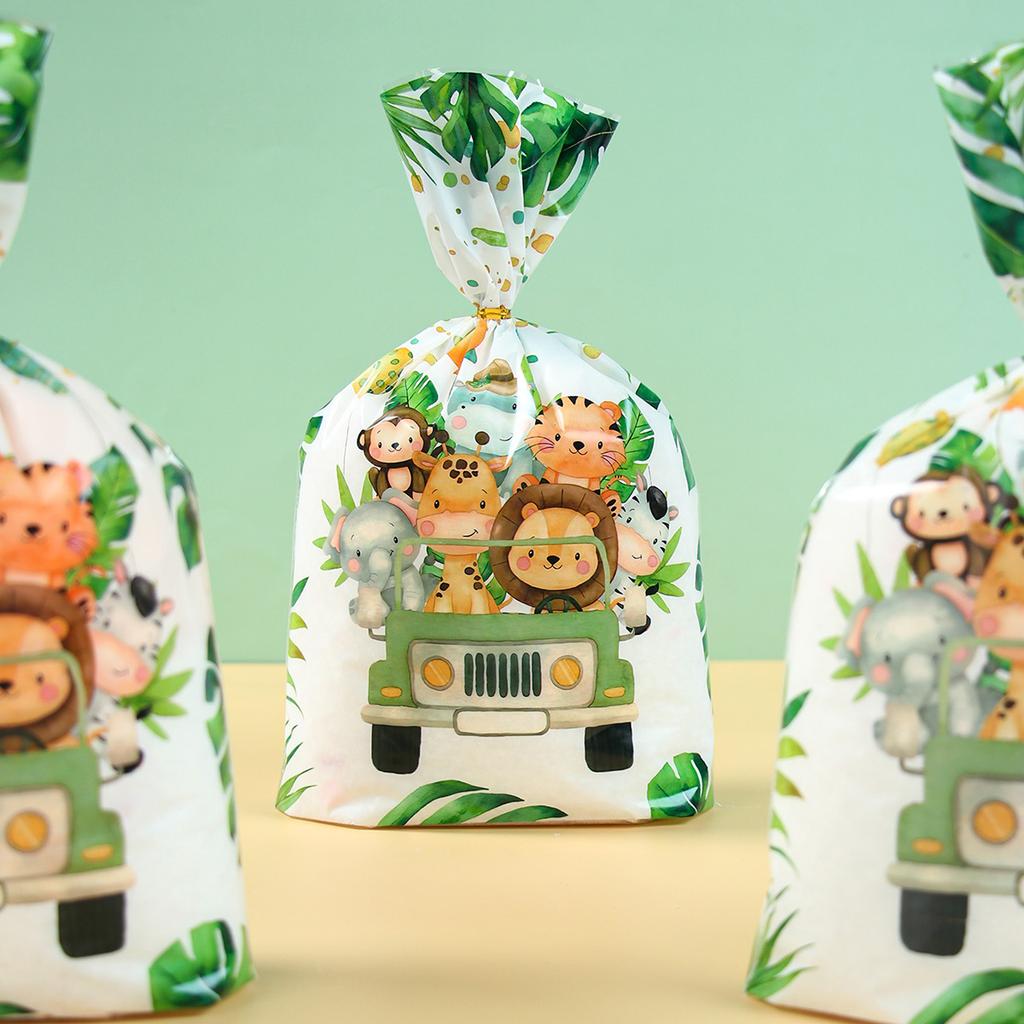 Jungle Animal Candy Bags Engineering Vehicle Gift Bags Sealable Treat Cookie Candy Goodie Bags Baby Shower Birthday Party Decors