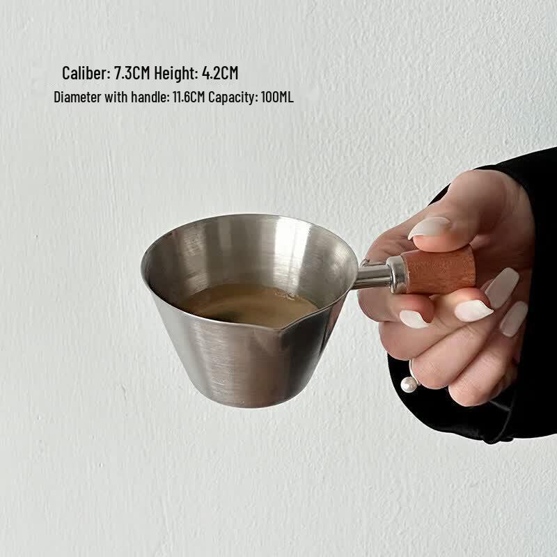 Qiwei Stainless Steel Espresso Measuring Cup with Walnut Handle, 100ml