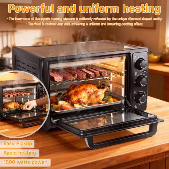 Convection Oven 34QT/32L Kitchen Oven 1500W Multi-Functional Countertop Toaster with Multifunctional 60-Min Timer Crispy Roast Dehydrate