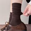 Women's Pure Cotton Autumn and Winter Extended Vertical Boneless Pile Socks Solid Color Versatile Mid-calf Socks Long Socks