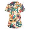 Women's Fashion V-Neck Short-Sleeved Workwear With Pockets Carnival Print Top Caregiver Uniform