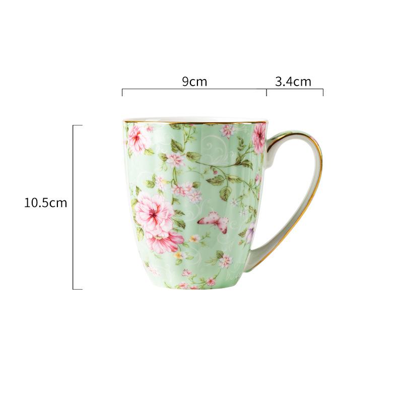 European Bone China Coffee Mug 400ml Ceramic Couple Water Cup Exquisite Flower Afternoon Tea Flower Tea Cup Home Breakfast Mug