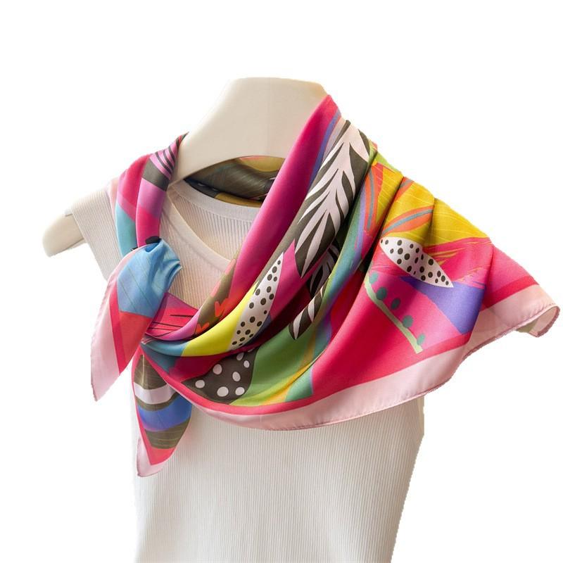 Abstract Graffiti Printed Imitation Silk Square Scarf Shawl Versatile High End Style Neck Small Headscarf Women's