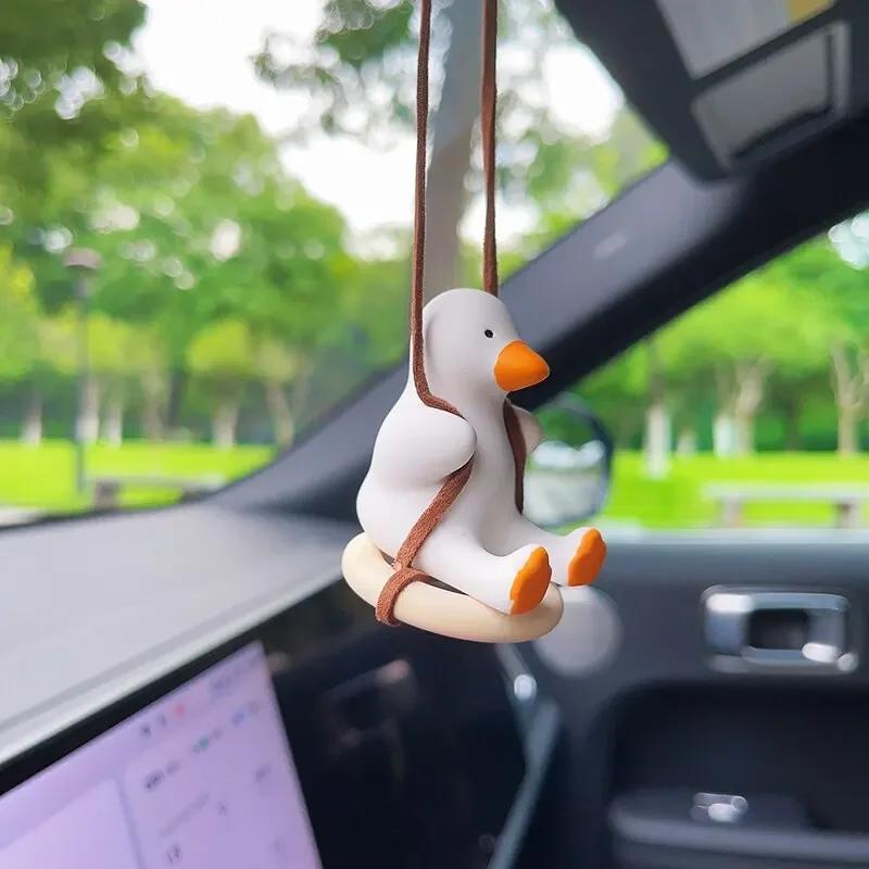 Cute Anime Car Interior Decoration Gypsum Swing Duck Auto Rearview Mirror Pendant For Kawai Car Decoration Accessories