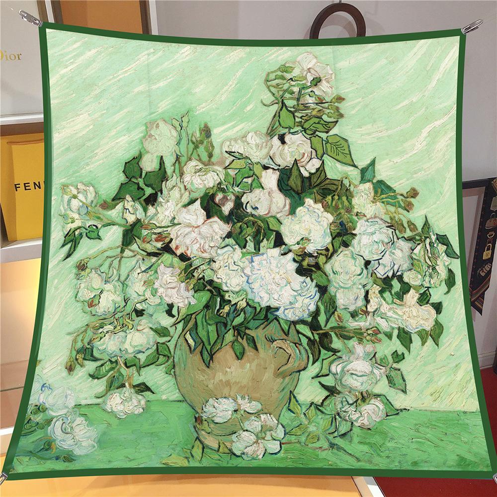 90cm Sternenhimmel Imitation Köper Modischer Seidenschal Quadratisch Damen Hijab Bandana Foulard Kopftuch Van Gogh Ölgemälde Halstuch