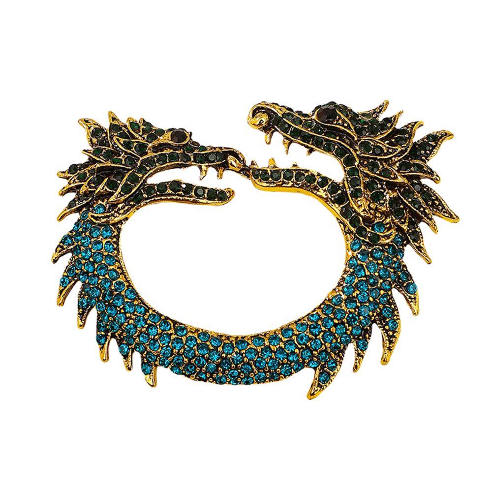 Rhinestone Chinese Loong Brooch Aesthetic Double Head Dragon Badge Zodiac Dragon Pin  Trousers